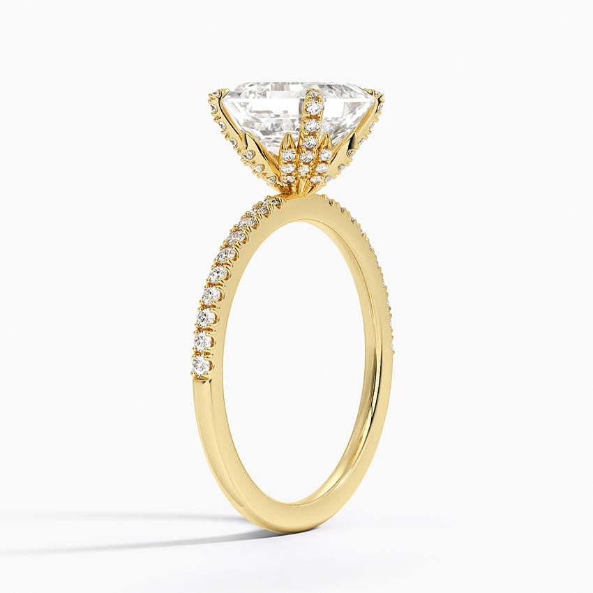 Lab Grown Diamond Engagement Ring Asscher Cut Solitaire Ring with Floral Petal Basket Ring for Women - Image 5