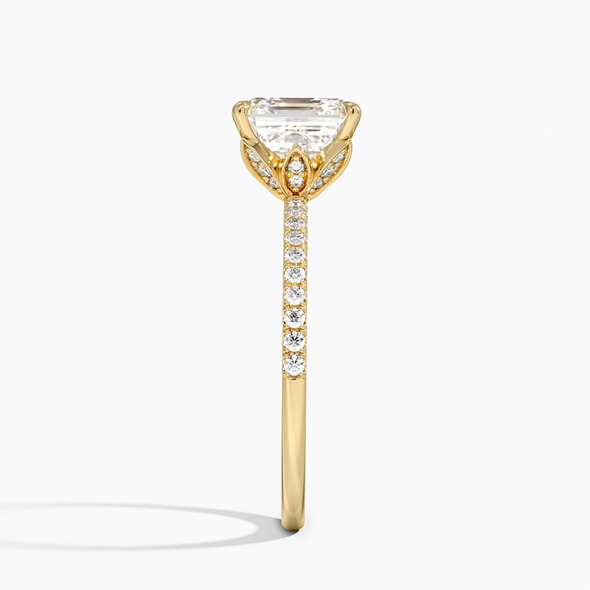 Lab Grown Diamond Engagement Ring Asscher Cut Solitaire Pavé with Floral Diamond Gallery Ring for Women - Image 6
