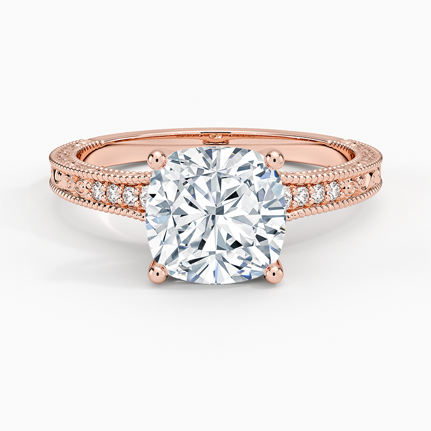 Lab Grown Diamond Engagement Ring Vintage Cushion Cut Ring With Side Stones - Image 7
