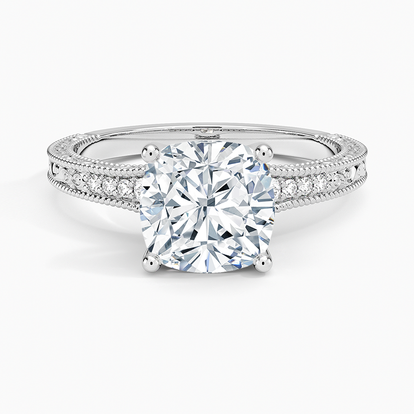 IGI Certified Lab Grown Diamond Engagement Ring Vintage Cushion Cut Ring With Side Stones