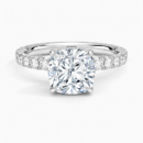 IGI Certified Lab Grown Diamond Engagement Ring Cushion Brilliant Hidden Halo Pavé Solitaire Ring