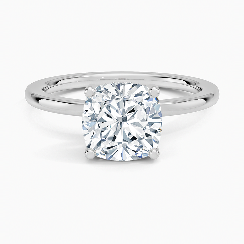Lab Grown Diamond Engagement Ring Cushion Cut Minimalist Hidden Halo Solitaire Ring
