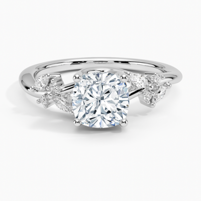IGI Certified Lab Grown Diamond Engagement Ring Cushion Brilliant Floral Cathedral Ring