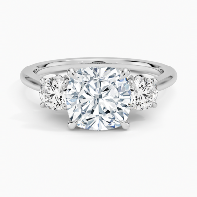 IGI Certified Lab Grown Diamond Engagement Ring Cushion Cut Three-Stone Cathedral with Floral Diamond Gallery Ring for Women