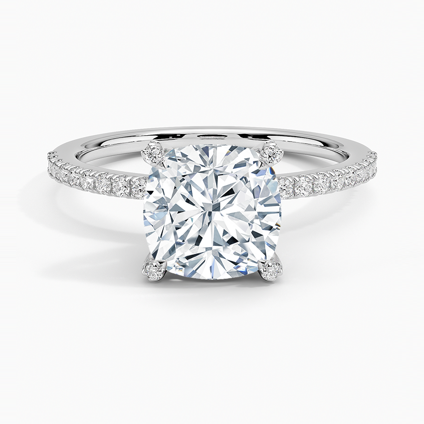 Lab Grown Diamond Engagement Ring Cushion Cut Solitaire Ring with Floral Petal Basket Ring for Women