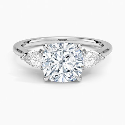 IGI Certified Lab Grown Diamond Engagement Ring Cushion Cut Three-Stone Ring with Floral Diamond Gallery