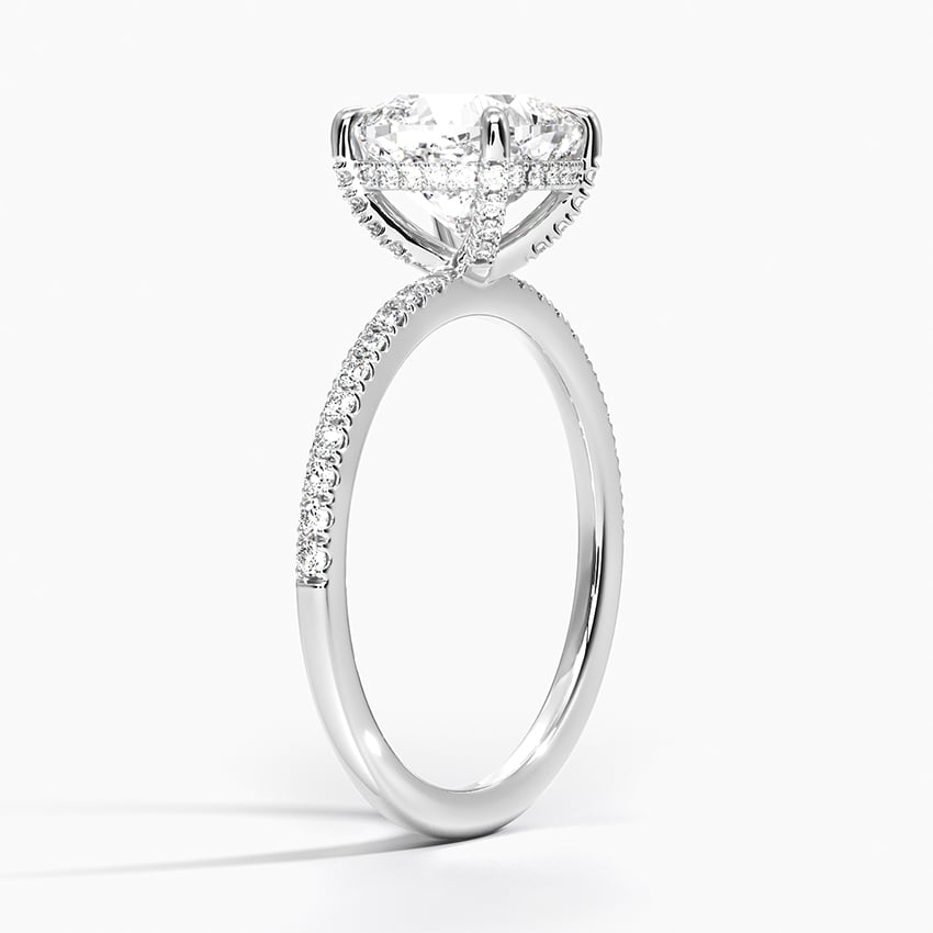 Lab Grown Diamond Engagement Ring Cushion Cut Hidden Halo with Half Coverage Pavé Band Ring for Women - Image 2