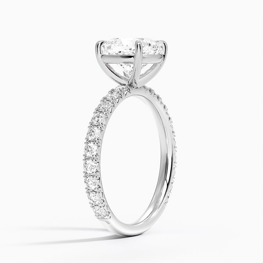 Lab Grown Diamond Engagement Ring Classic Cushion Solitaire Ring with Pavé Band - Image 2