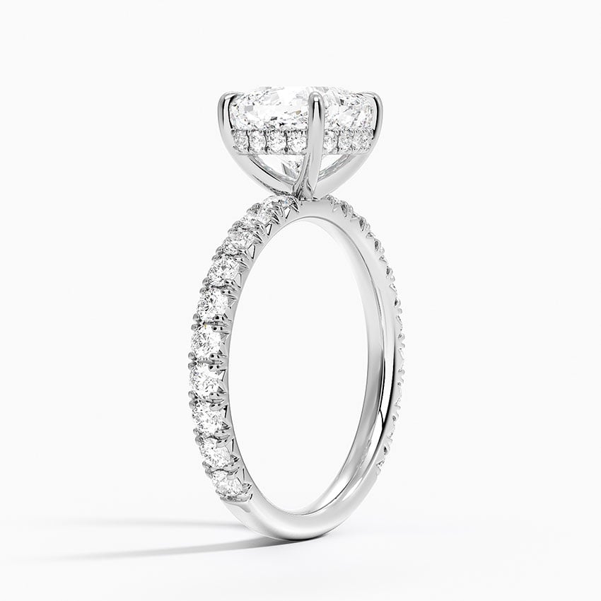 Lab Grown Diamond Engagement Ring Cushion Brilliant Hidden Halo Pavé Solitaire Ring - Image 2
