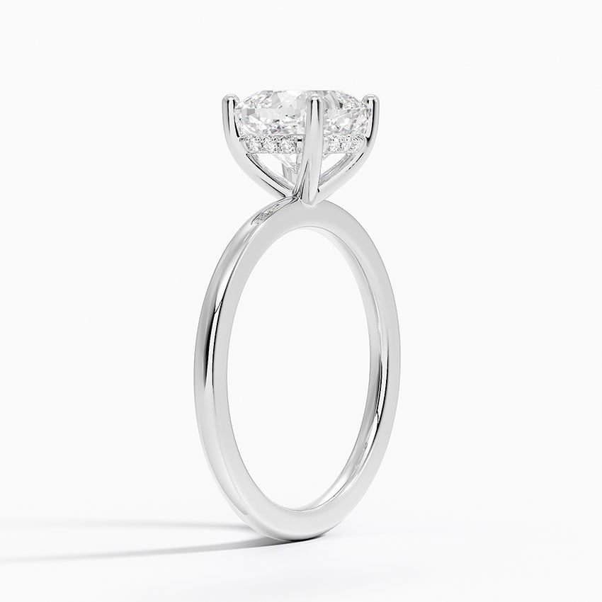 Lab Grown Diamond Engagement Ring Cushion Cut Minimalist Hidden Halo Solitaire Ring - Image 2