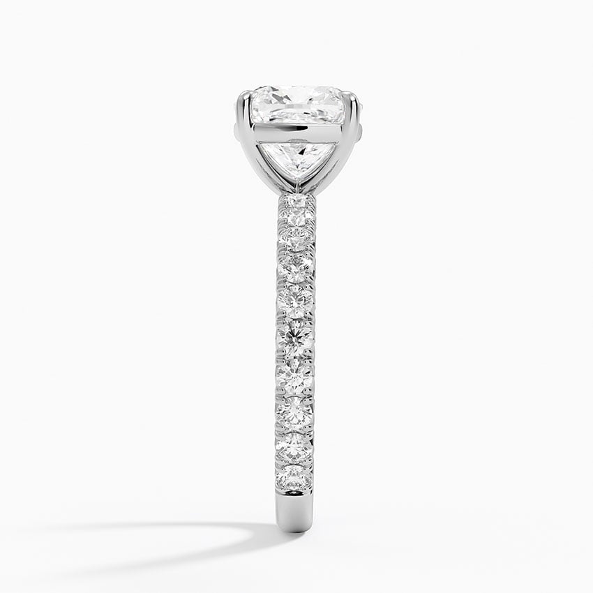 Lab Grown Diamond Engagement Ring Classic Cushion Solitaire Ring with Pavé Band - Image 3