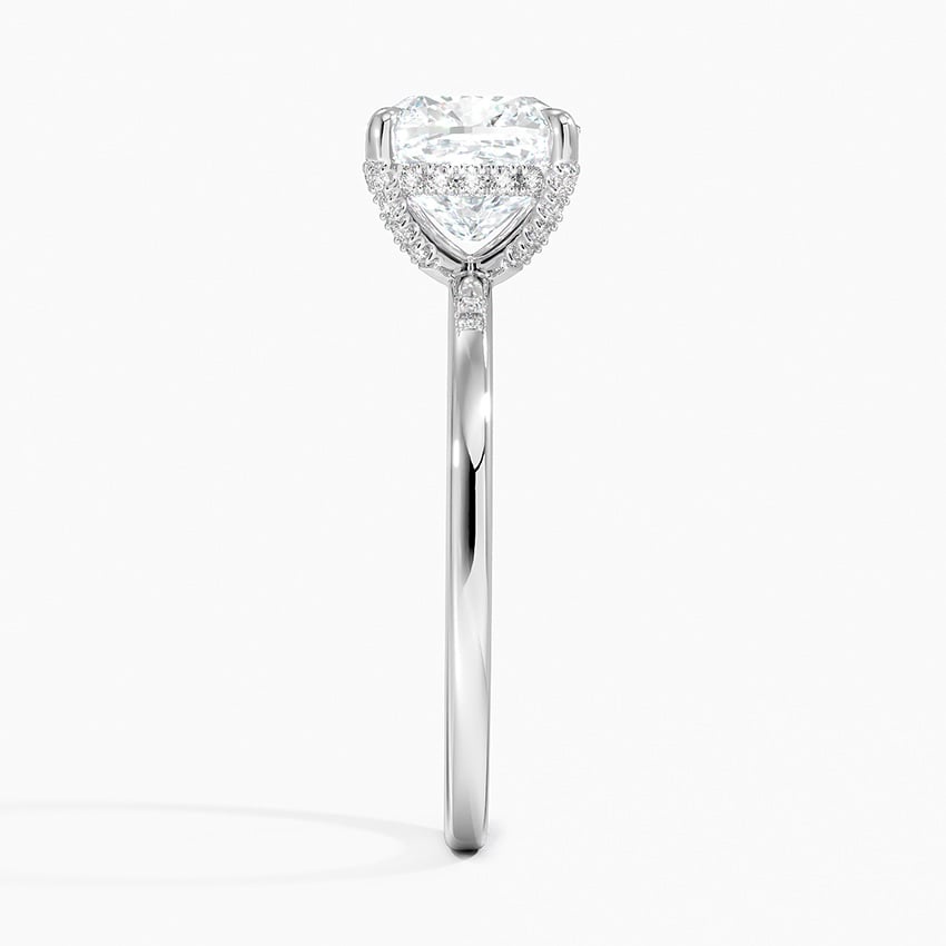 Lab Grown Diamond Engagement Ring Cushion Cut Solitaire Hidden Halo Ring for Women - Image 3