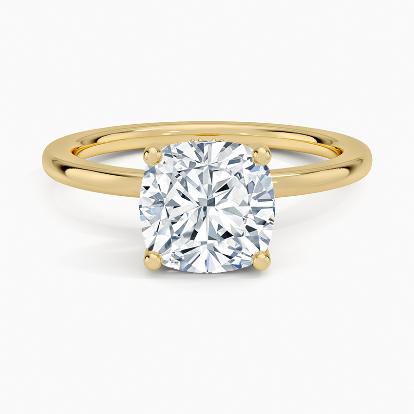 Lab Grown Diamond Engagement Ring Cushion Cut Minimalist Hidden Halo Solitaire Ring - Image 4
