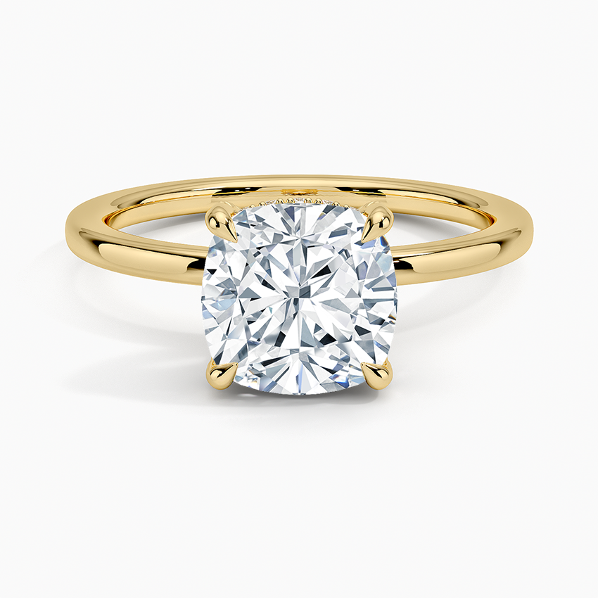 Lab Grown Diamond Engagement Ring Cushion Cut Solitaire Hidden Halo Ring for Women - Image 4