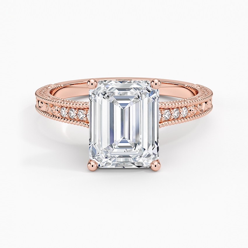 IGI Certified Lab Grown Diamond Engagement Ring Vintage Emerald Cut Ring With Side Stones - Image 7