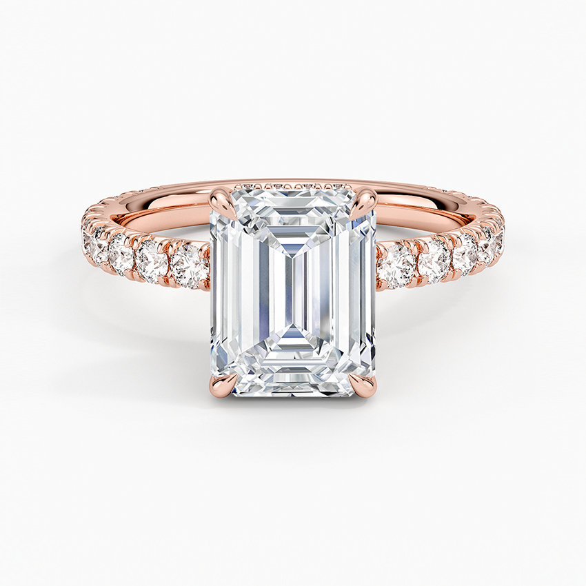 IGI Certified Lab Grown Diamond Engagement Ring Emerald Brilliant Hidden Halo Pavé Solitaire Ring - Image 7