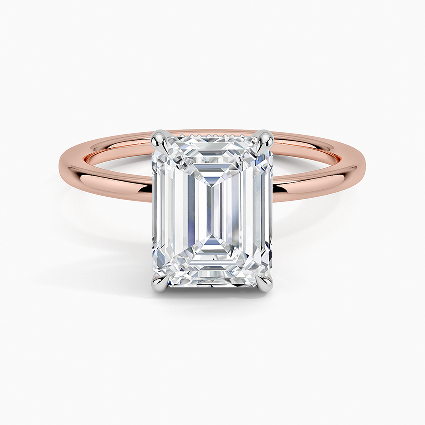 IGI Certified Lab Grown Diamond Engagement Ring Emerald Cut Hidden Halo Solitaire Ring With White Prong - Image 7