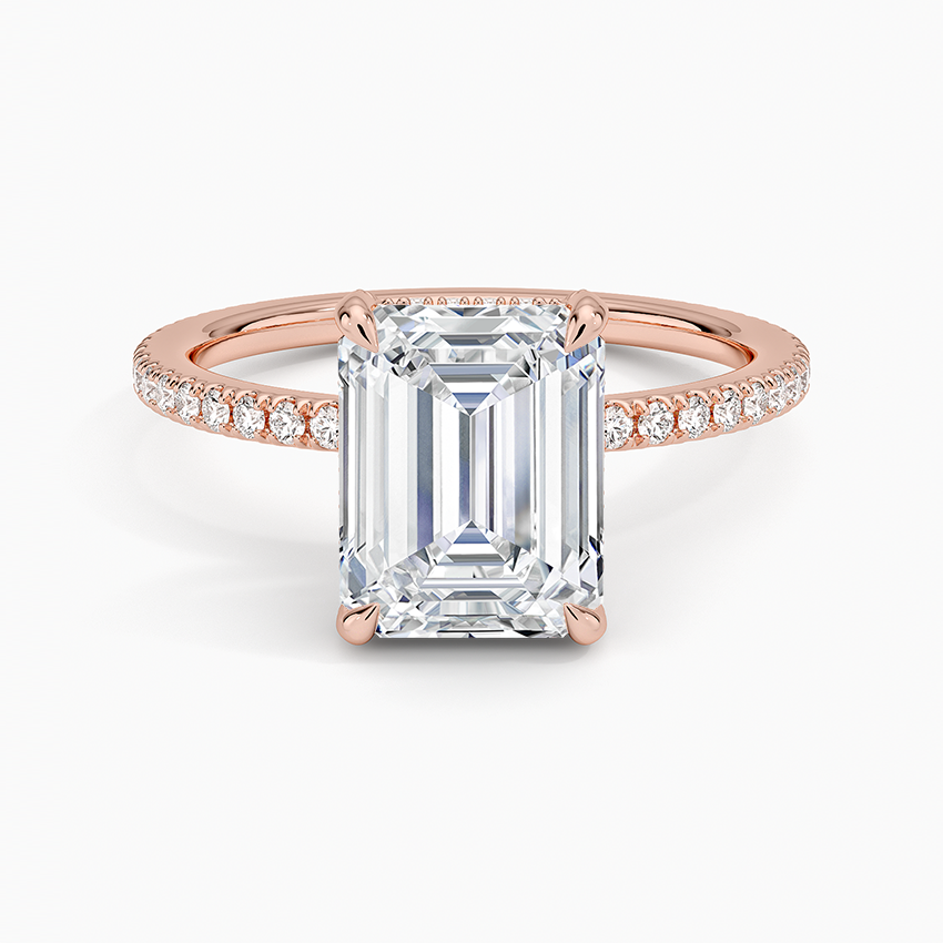 IGI Certified Lab Grown Diamond Engagement Ring Emerald Cut Double Hidden Halo with Pavé Band Ring for Women - Image 7