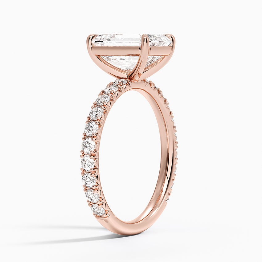 Lab Grown Diamond Engagement Ring Classic Emerald Solitaire Ring with Pavé Band - Image 8