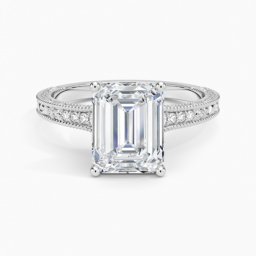 IGI Certified Lab Grown Diamond Engagement Ring Vintage Emerald Cut Ring With Side Stones