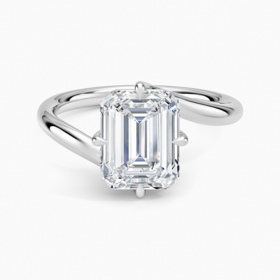 IGI Certified Lab Grown Diamond Engagement Ring Emerald Brilliant Twist Bypass Solitaire Ring