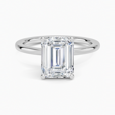 IGI Certified Lab Grown Diamond Engagement Ring Emerald Cut Hidden Halo Solitaire Ring With White Prong