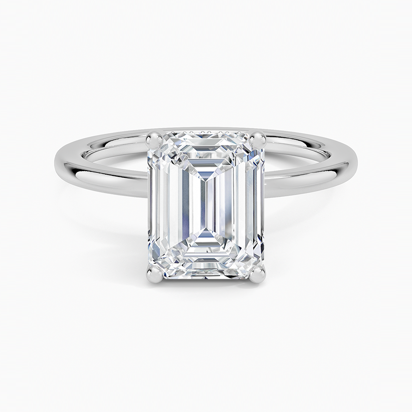 IGI Certified Lab Grown Diamond Engagement Ring Emerald Cut Hidden Halo Solitaire Ring With White Prong