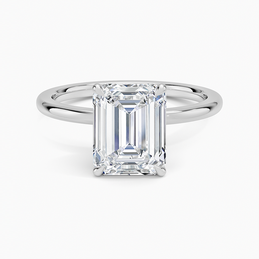 Lab Grown Diamond Engagement Ring Emerald Cut Solitaire with Floral Diamond Gallery Ring for Women