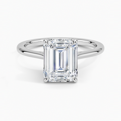IGI Certified Lab Grown Diamond Engagement Ring Emerald Cut Solitaire Ring with Floral Petal Basket Ring for Women