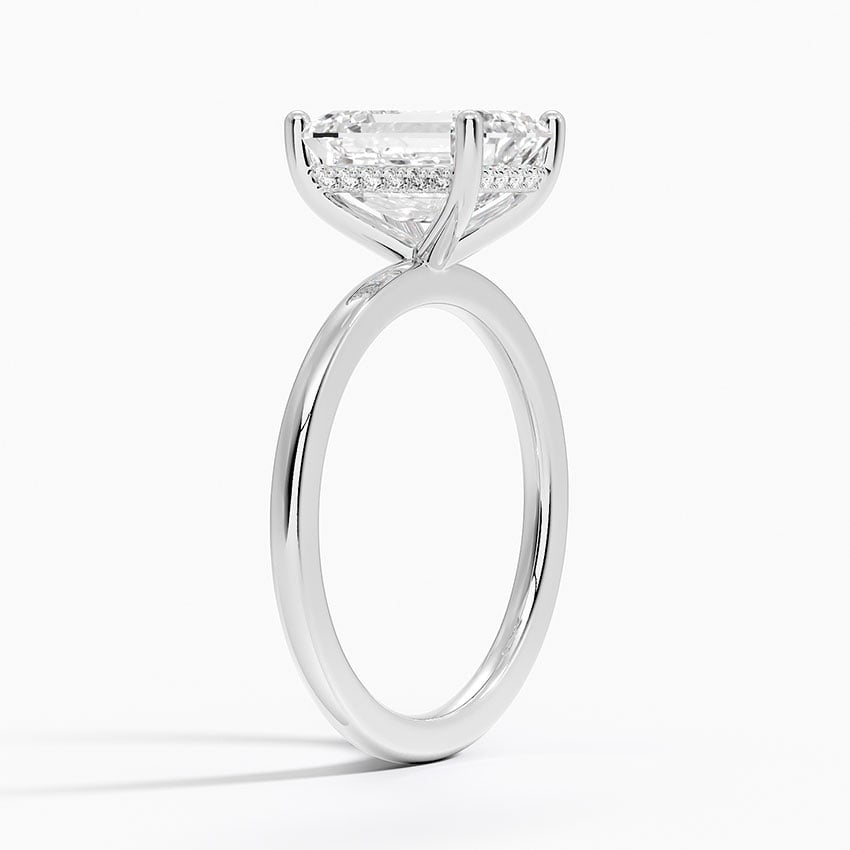 IGI Certified Lab Grown Diamond Engagement Ring Emerald Cut Hidden Halo Solitaire Ring With White Prong - Image 2