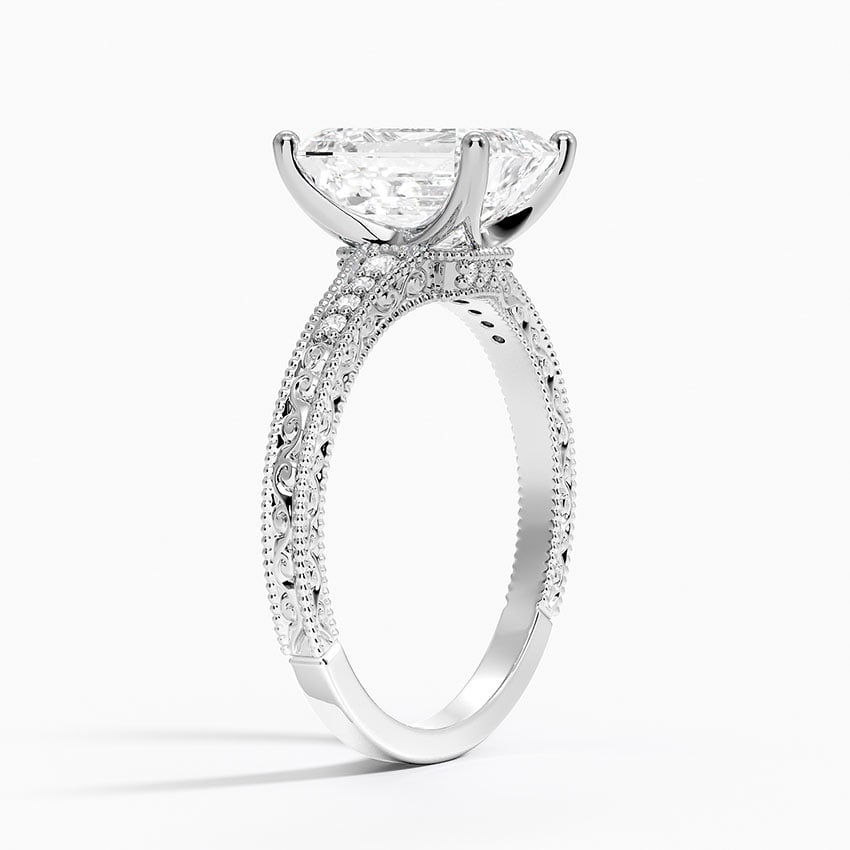 IGI Certified Lab Grown Diamond Engagement Ring Vintage Emerald Cut Ring With Side Stones - Image 2