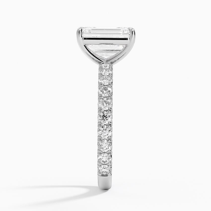 Lab Grown Diamond Engagement Ring Classic Emerald Solitaire Ring with Pavé Band - Image 3