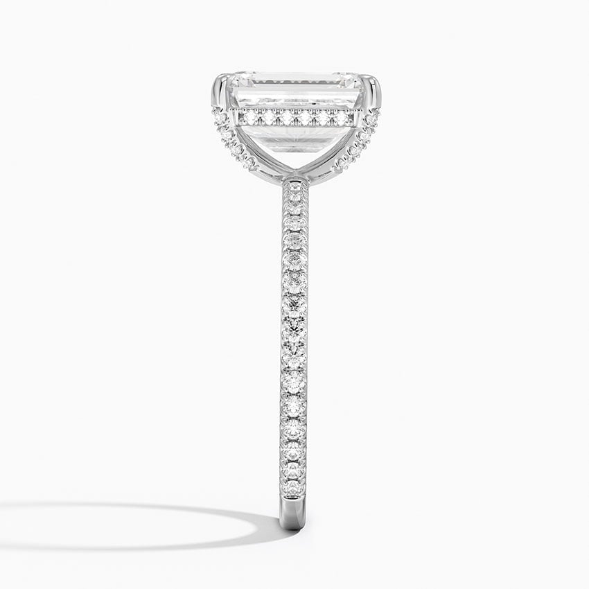 IGI Certified Lab Grown Diamond Engagement Ring Emerald Cut Double Hidden Halo with Pavé Band Ring for Women - Image 3
