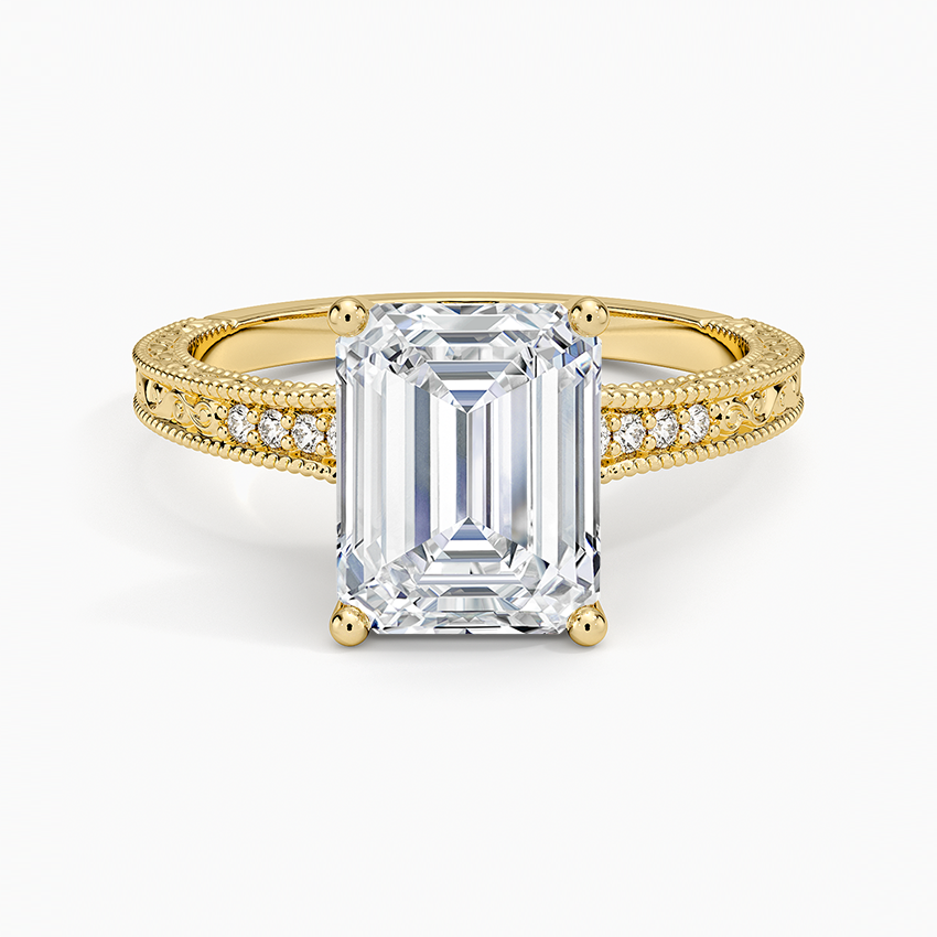 IGI Certified Lab Grown Diamond Engagement Ring Vintage Emerald Cut Ring With Side Stones - Image 4