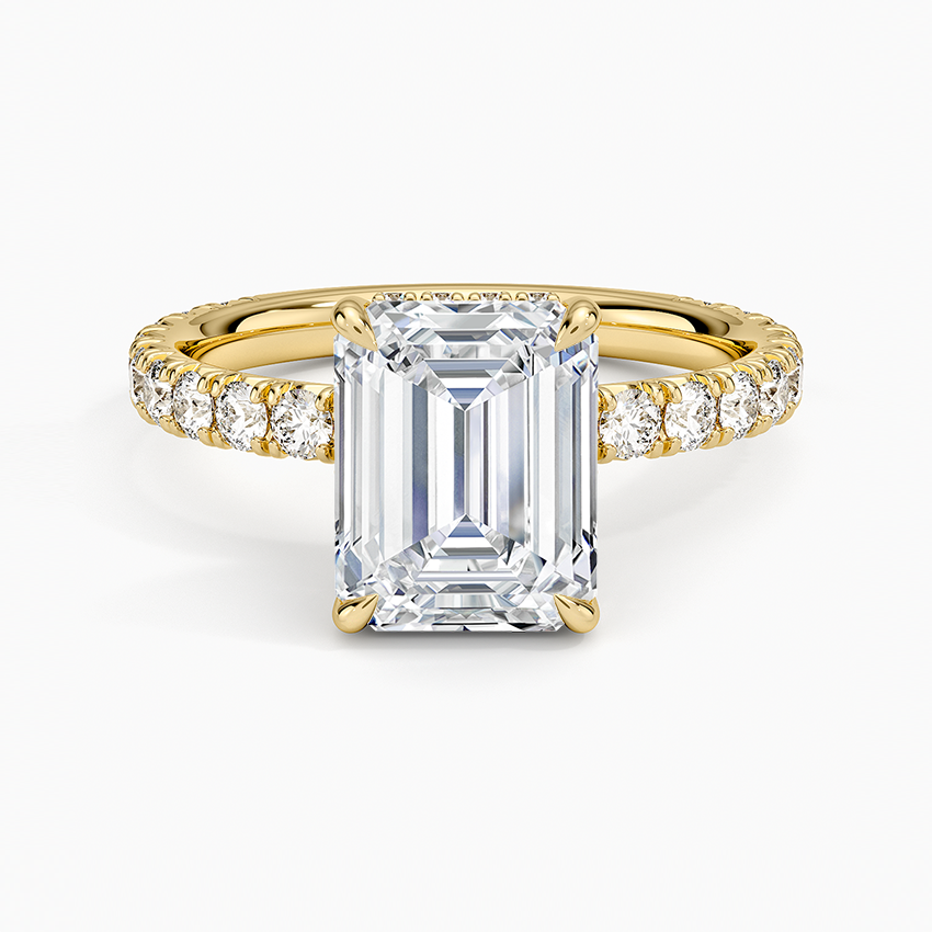 IGI Certified Lab Grown Diamond Engagement Ring Emerald Brilliant Hidden Halo Pavé Solitaire Ring - Image 4