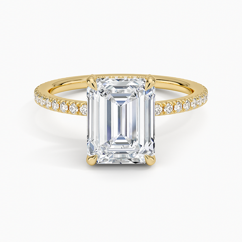 IGI Certified Lab Grown Diamond Engagement Ring Emerald Cut Double Hidden Halo with Pavé Band Ring for Women - Image 4