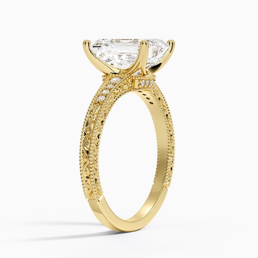 IGI Certified Lab Grown Diamond Engagement Ring Vintage Emerald Cut Ring With Side Stones - Image 5