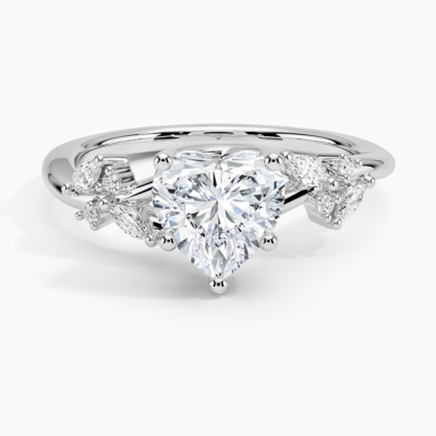 IGI Certified Lab Grown Diamond Engagement Ring Heart Brilliant Floral Cathedral Ring