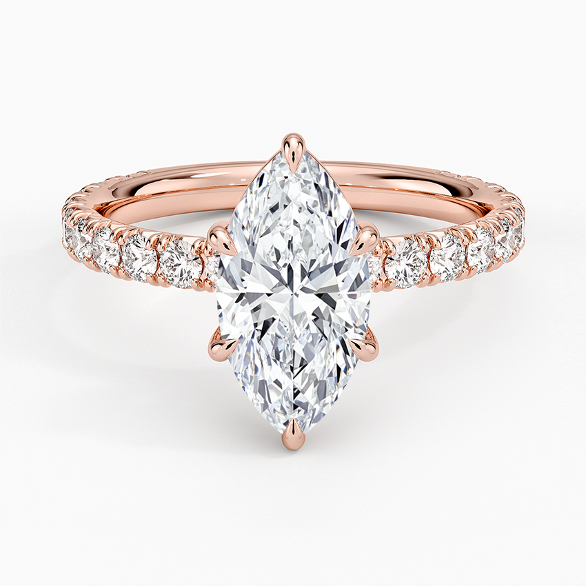 Lab Grown Diamond Engagement Ring Classic Marquise Solitaire Ring with Pavé Band - Image 7