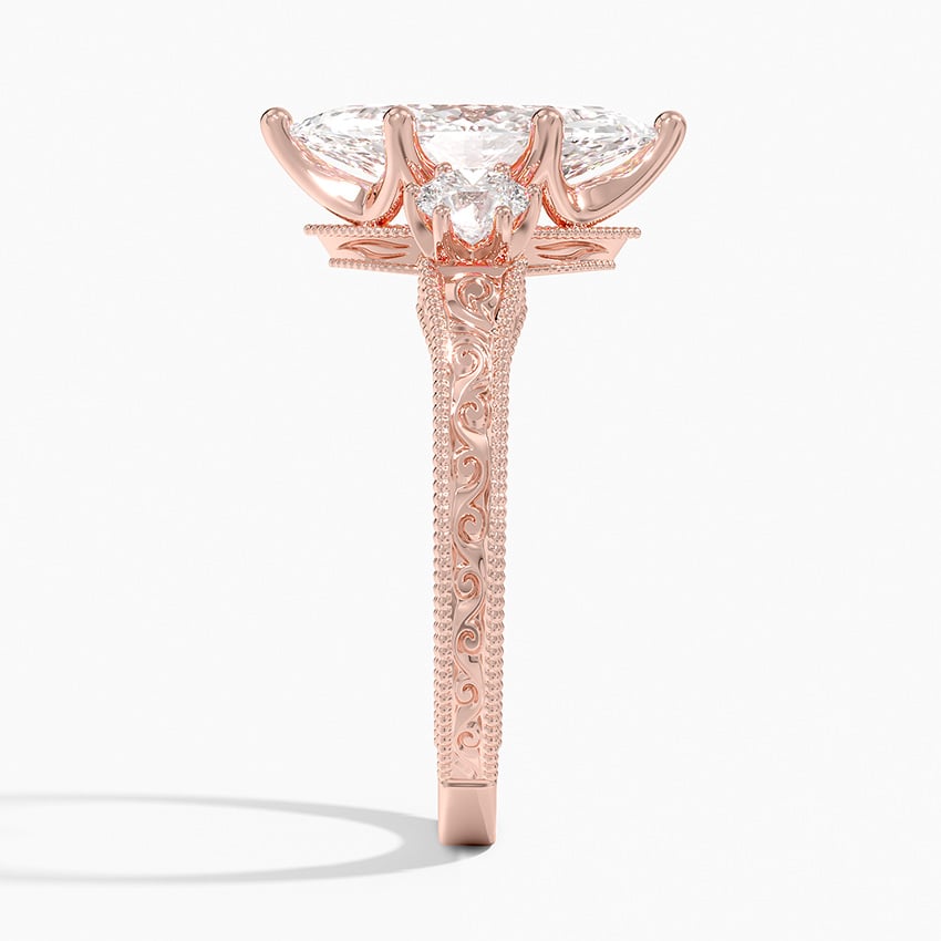 Lab Grown Diamond Engagement Ring Vintage Marquise Cut Three Stone Ring - Image 9