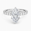 IGI Certified Lab Grown Diamond Engagement Ring Marquise Brilliant Hidden Halo Pavé Solitaire Ring