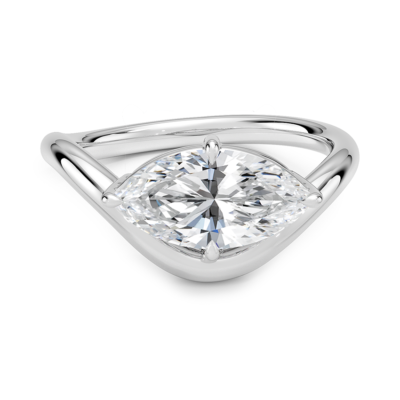 IGI Certified Lab Grown Diamond Engagement Ring Marquise Brilliant Modern Bypass Solitaire Ring