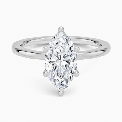 IGI Certified Lab Grown Diamond Engagement Ring Marquise Cut Hidden Halo Solitaire Ring With White Prong
