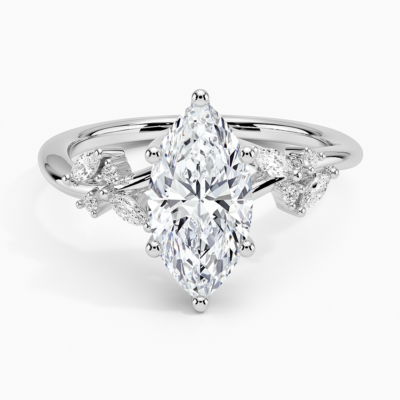 IGI Certified Lab Grown Diamond Engagement Ring Marquise Brilliant Floral Cathedral Ring