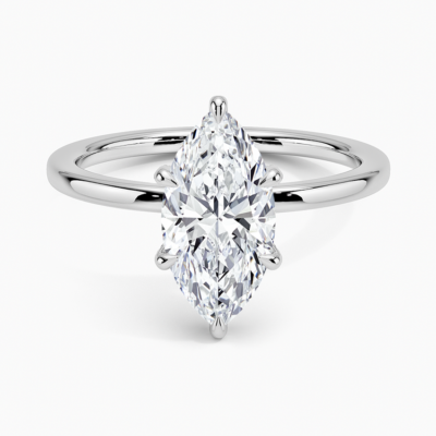 IGI Certified Lab Grown Diamond Engagement Ring Marquise Cut Solitaire Hidden Halo Ring for Women