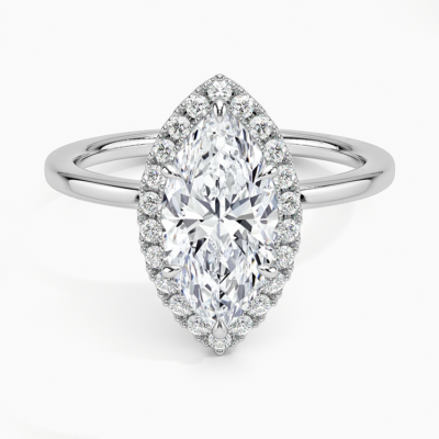IGI Certified Lab Grown Diamond Engagement Ring Marquise Cut with Hidden Halo and Cathedral Pavé V-Gallery Ring for Women