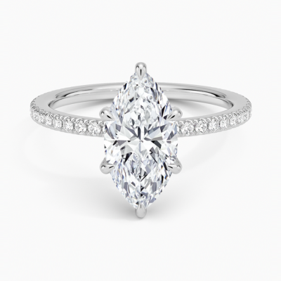 IGI Certified Lab Grown Diamond Engagement Ring Marquise Cut Double Hidden Halo with Pavé Band Ring for Women