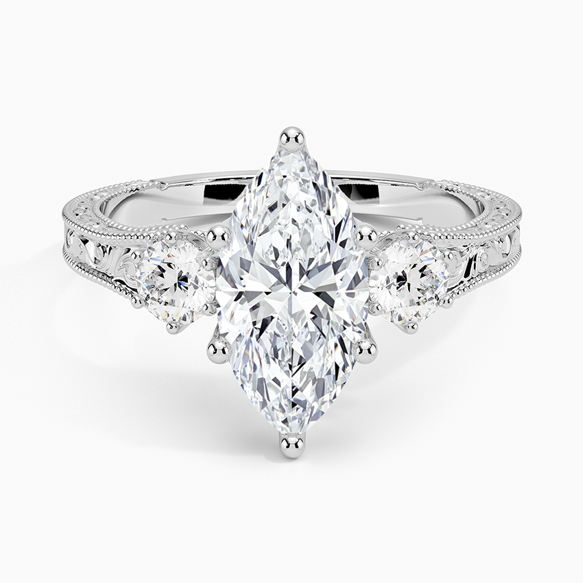 Lab Grown Diamond Engagement Ring Vintage Marquise Cut Three Stone Ring
