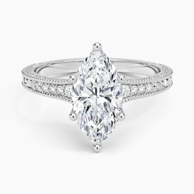 IGI Certified Lab Grown Diamond Engagement Ring Vintage Marquise Cut Ring With Side Stones