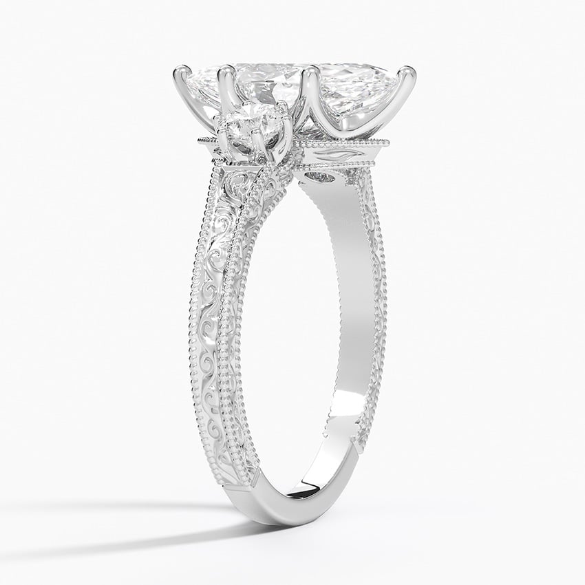 Lab Grown Diamond Engagement Ring Vintage Marquise Cut Three Stone Ring - Image 2